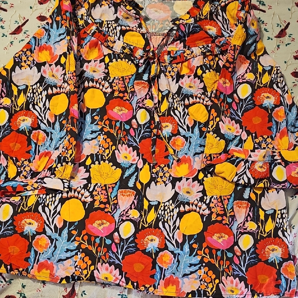 Vibrant Floral Blouse with Multicolor Design